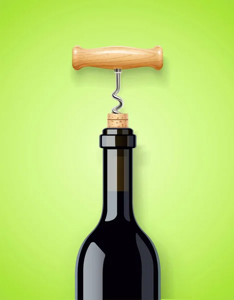 Wine bottle with bottle-screw and cork vector — Stock Vector