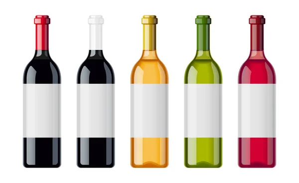 Set of wine bottles with different beverage sort. — Stock Vector