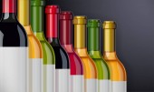 Červené, bílé a růžové víno láhev. Koncepce designu karty vín