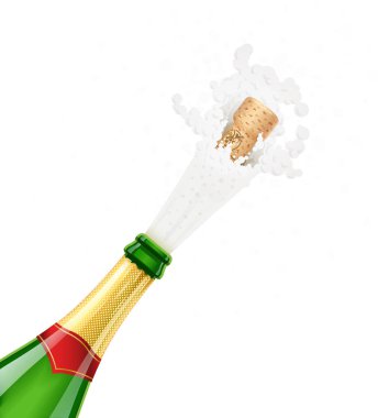 Champagne bottle. Explode traditional french alcohol drink. clipart