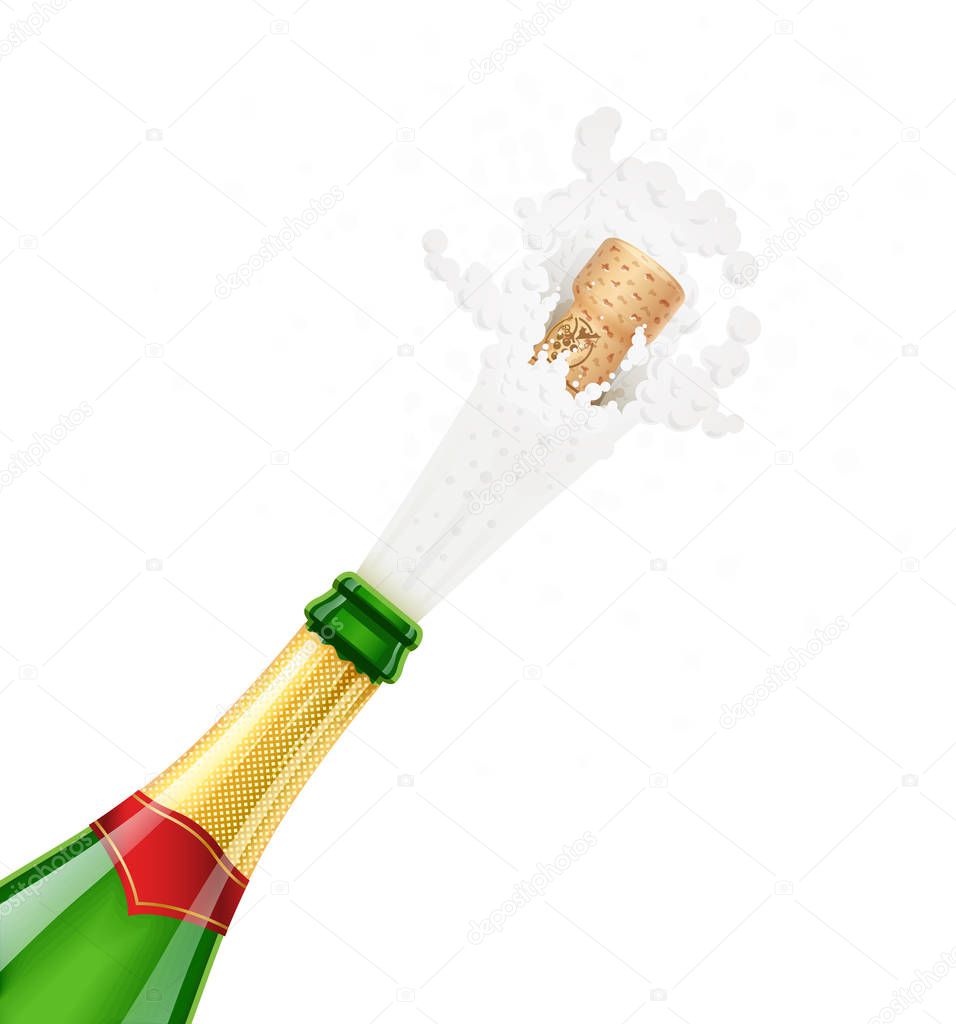 Champagne bottle. Explode traditional french alcohol drink.