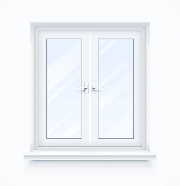 Białe klasyczne plastikowe okna z parapetu — Wektor stockowy