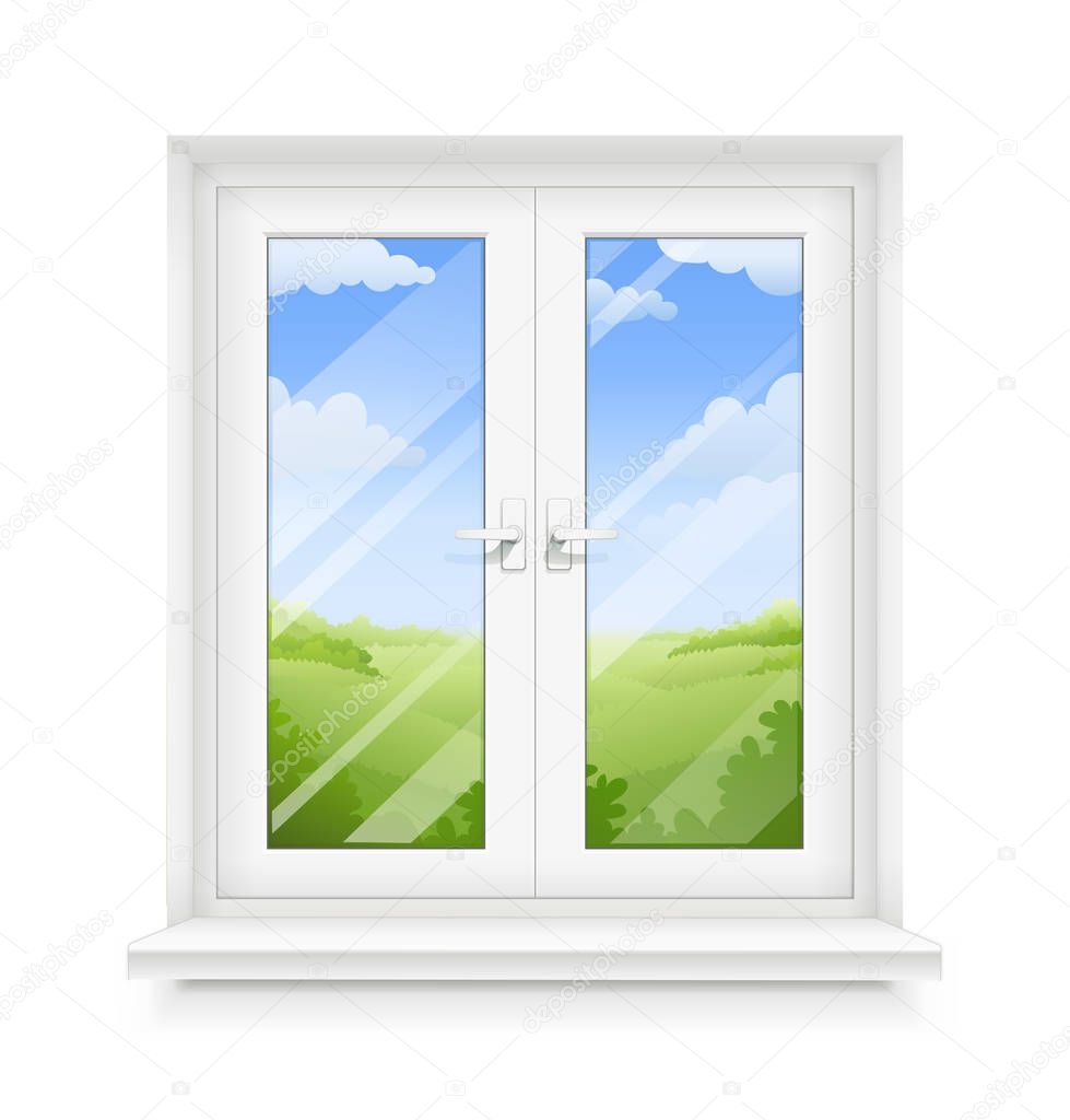 White classic plastic window with windowsill