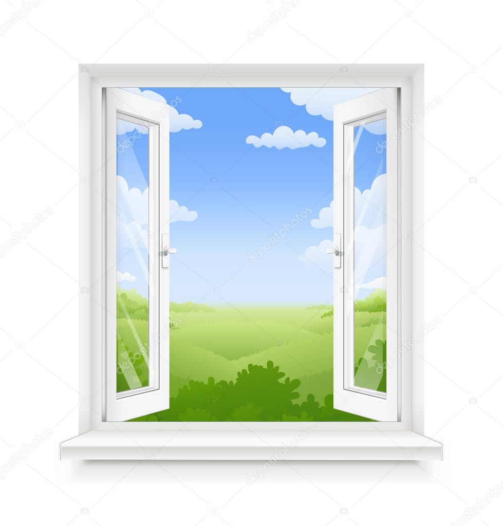 White classic plastic window with windowsill