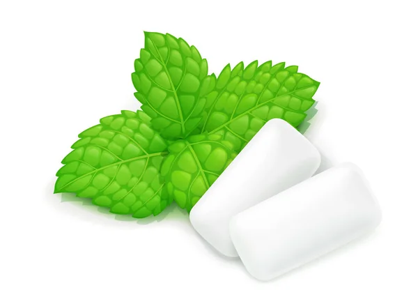 Two chewing gum and mint leaf. — Stock Vector