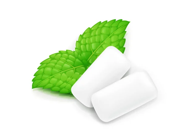 Two chewing gum and mint leaf. — Stock Vector