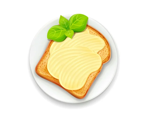 Sandwich with butter and basil leaf — Stock Vector