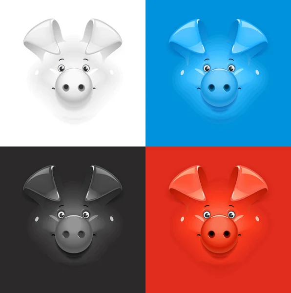 Cochon. Ensemble d'icônes à fond de couleur différente — Image vectorielle