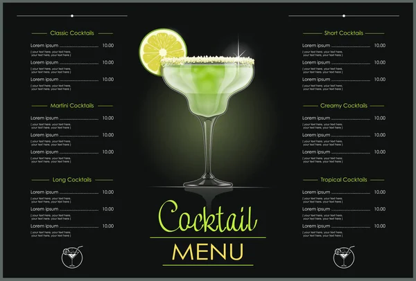 Verre Margarita. Conception de menu de cocktail . — Image vectorielle