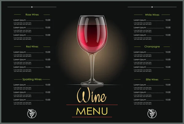 Copo de vinho tinto. Design de conceito para menu de vinhos — Vetor de Stock