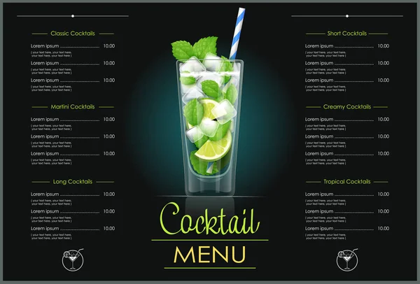 Mojito-Glas. Gestaltung der Cocktailkarte. — Stockvektor