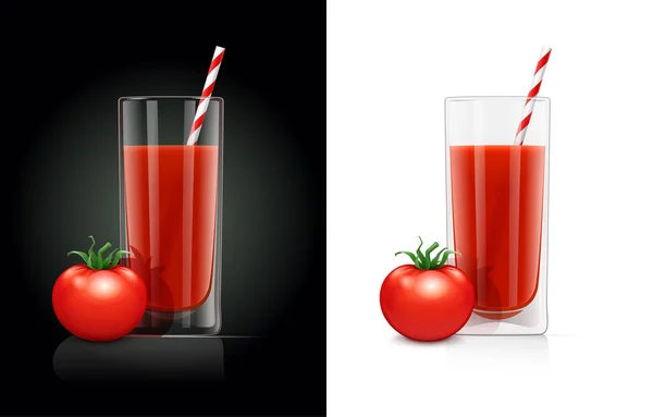 Verre de jus de tomate frais avec tuyau — Image vectorielle