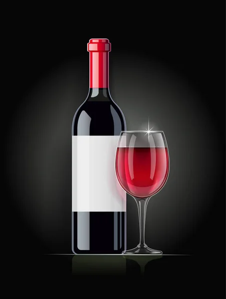 Rött vin flaska och vinglas. Begreppet design för viner-menyn. — Stock vektor