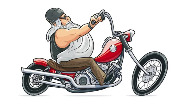 Biker jezdit na motocyklu. Kreslené postavičky. — Stockový vektor