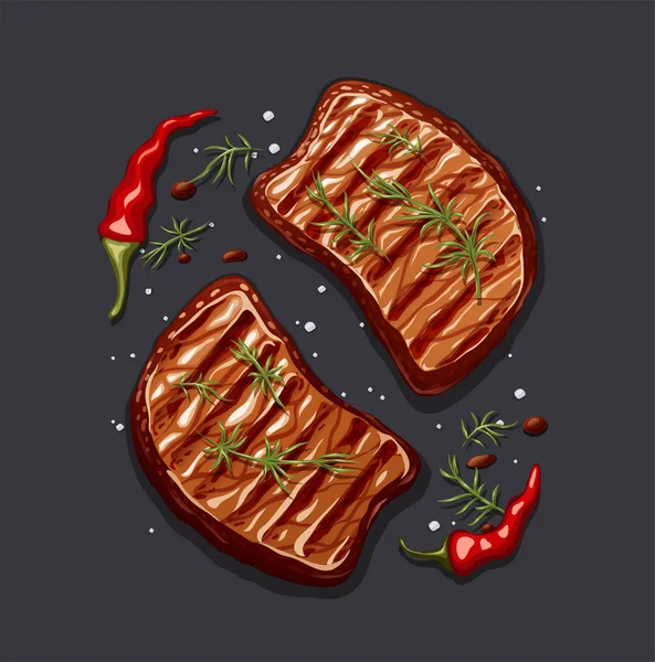 Deux morceaux de steak de viande . — Image vectorielle