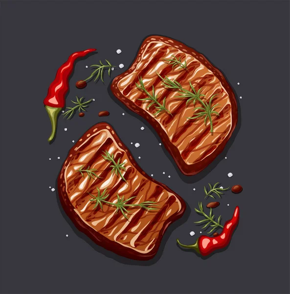 Dos trozos de carne . — Vector de stock