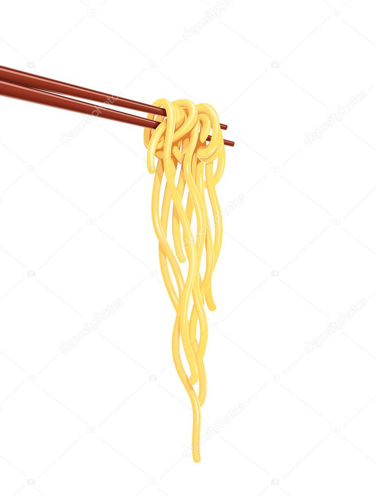 Chinese noodles at chopsticks Fast-food meal vector