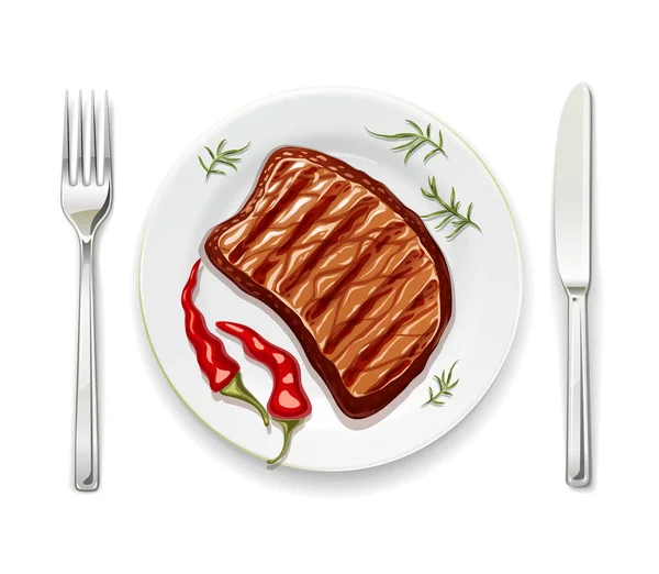 Filete de carne con ilustración de vectores de horquilla . — Vector de stock