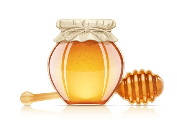 Glas und Löffel für Honig. Vektorillustration. — Stockvektor