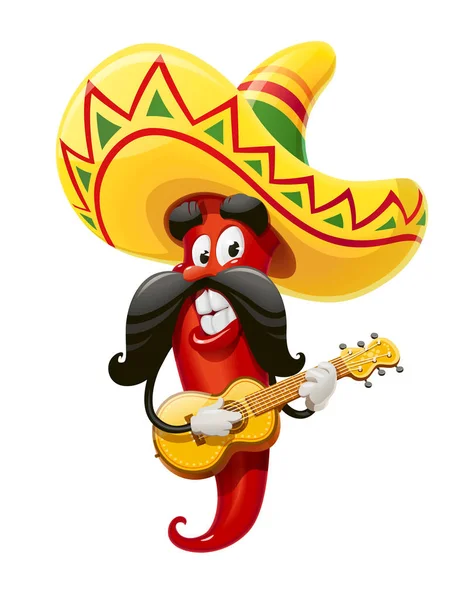 Χαρακτήρα Για Εορτασμού Cinco Mayo Κόκκινη Πιπεριά Jalapeno Κοστούμι Mariachi — Διανυσματικό Αρχείο