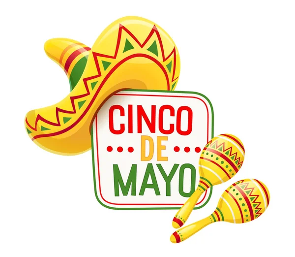 Sombrero dan Maracas untuk Cinco de Mayo - Stok Vektor