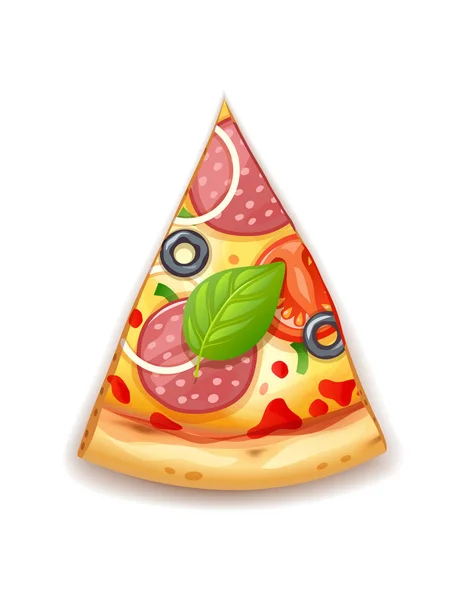 Frische Pizza mit Tomaten, Käse, Oliven, Wurst, Zwiebeln — Stockvektor
