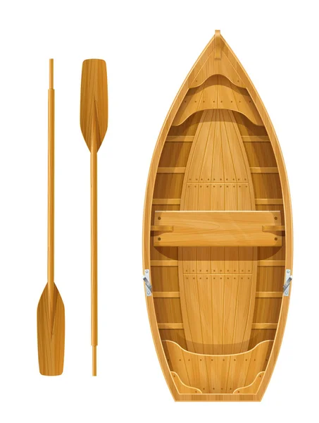 Houten boot met peddels voor de visserij. — Stockvector