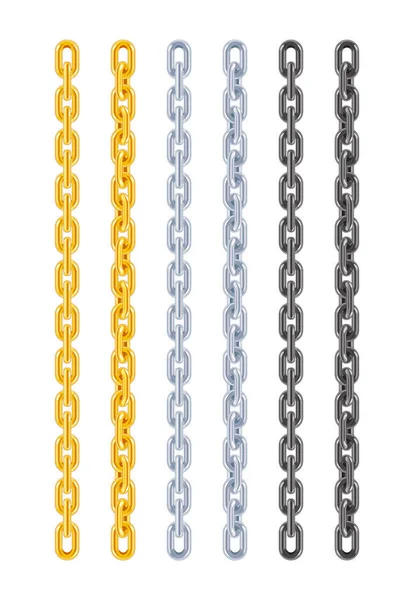 Zlaté, stříbrné a kovové řetěz. Ozdobné šperky design. — Stockový vektor