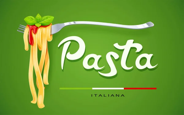 Pasta Fork Basil Sauce Concept Traditional Italian Food Spaghetti Organic — Stock Vector