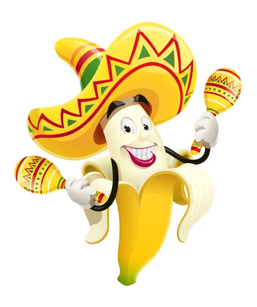 Érett banán, maracas. Trópusi gyümölcs. Cinco de Mayo Mexikó. — Stock Vector