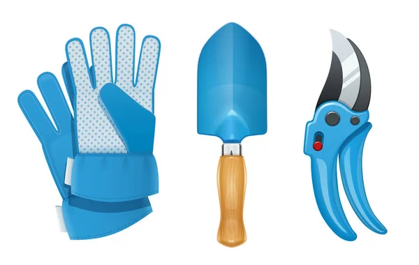Garden tool for gardening work. Glove, shovel, pruner. Vector. — Stock Vector