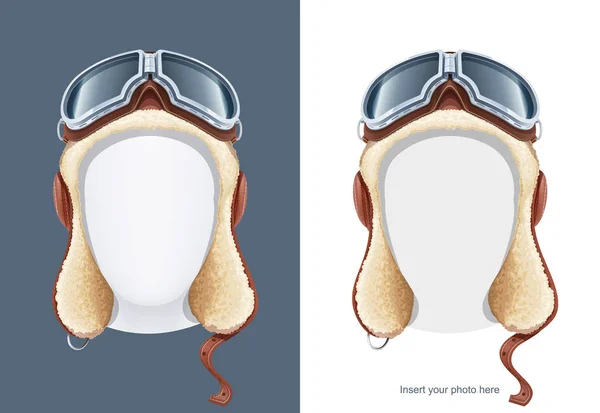 Pilot läder hjälm. Vintermössa med päls. Vektorillustration. — Stock vektor