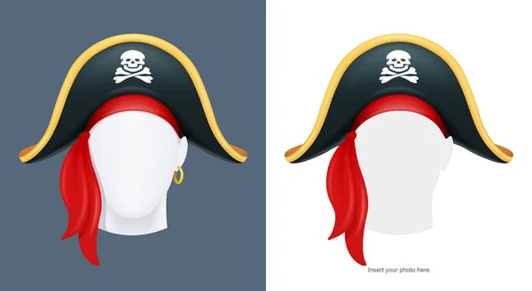 Cappello da pirata. Copricapo Corsair. Costume di carnevale. Caraibi . — Vettoriale Stock