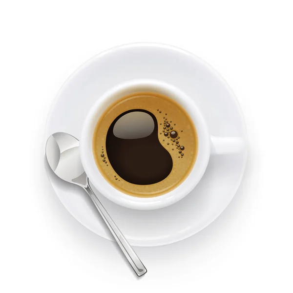 Kaffeetasse und Teller vorhanden. aromatisches Getränk zum Frühstück. Vektor. — Stockvektor