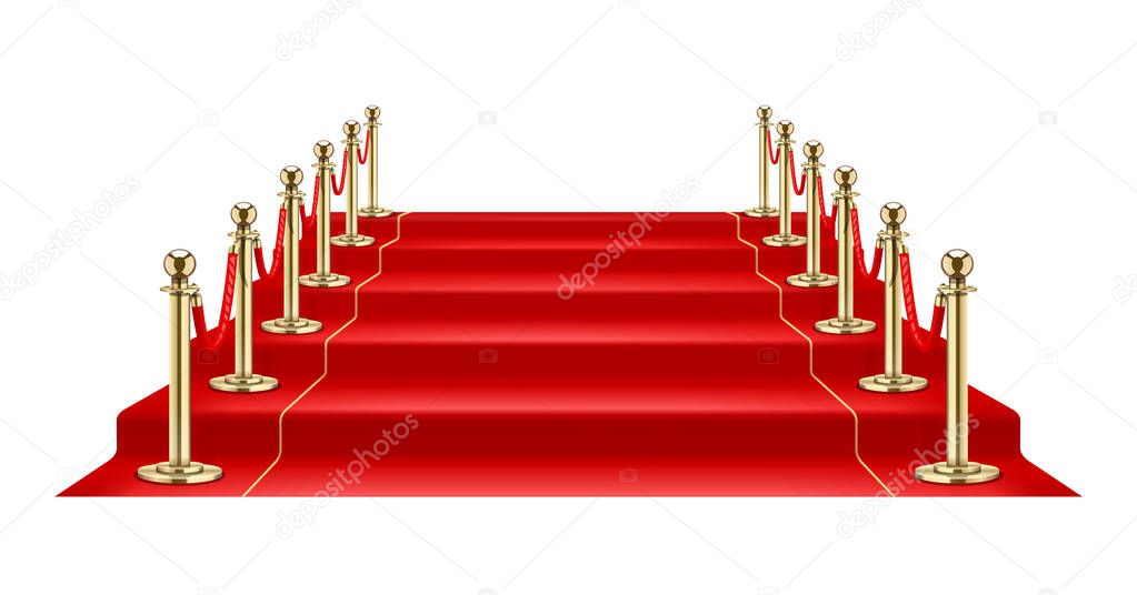 Red carpet and Golden barrier with rope for Vip presentation.