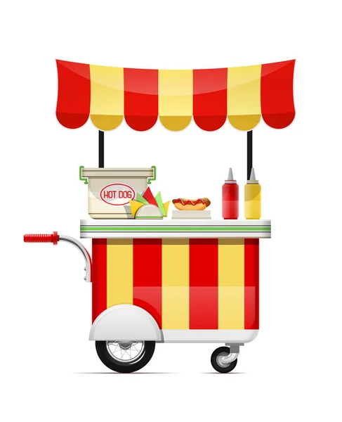 Carro de perritos calientes. Snack bar de comida rápida. Ilustración vectorial . — Archivo Imágenes Vectoriales