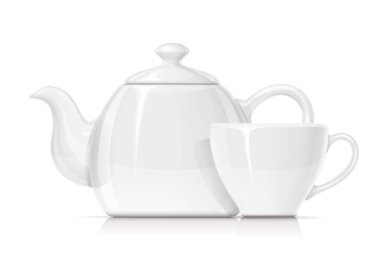 Ceramic teapot and cup. Porcelain kettle and mug for tea. clipart