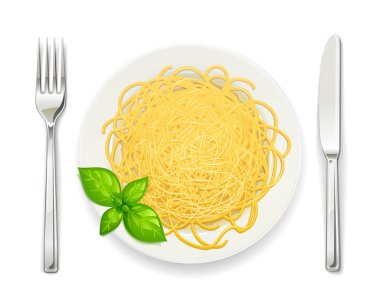 Tabakta spagetti. Makarna. Erişte