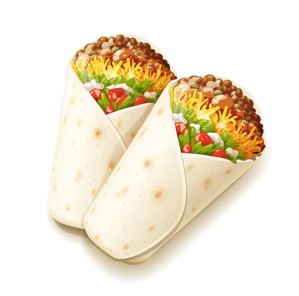 Burrito. Makanan tradisional nasional Meksiko . - Stok Vektor