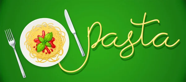 Tabakta spagetti. Ketçaplı makarna. Erişte — Stok Vektör