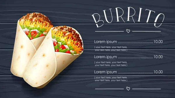 Burrito. Cozinha tradicional nacional mexicana . — Vetor de Stock