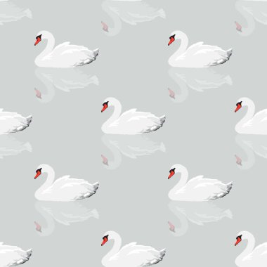 Beyaz Kuğu yansıma seamless modeli ile açık renk arka plan üzerinde. Vektör çizim.