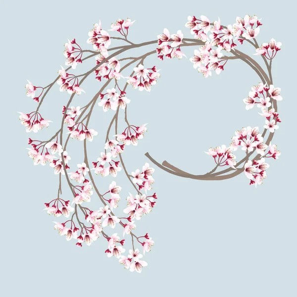 Венок Цветущей Вишни Ветви Сакуры Сладкие Розовые Цветы Векторная Иллюстрация — стоковый вектор
