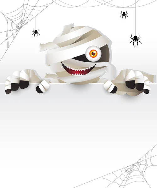 Starověké Mumie Zombie Ghost Charakter Strašení Bílý Rám Zdobený Pavouk — Stockový vektor