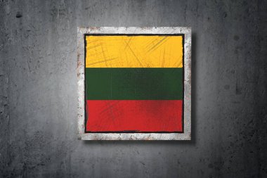 3D render beton bir duvarı eski bir Litvanya bayrağı