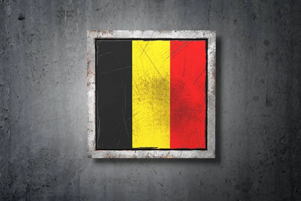コンクリートの壁に古いベルギー旗の レンダリング — ストック写真