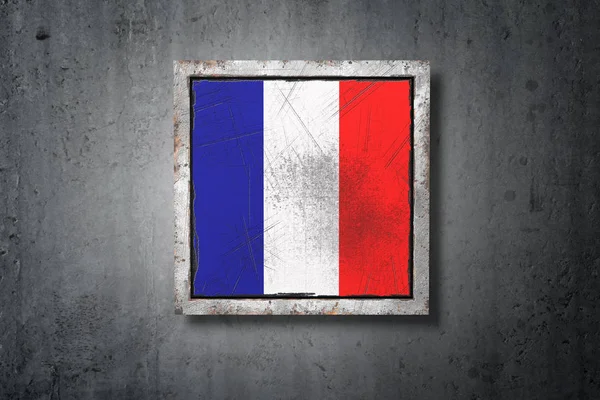 Vykreslování Staré Vlajky Francie Betonové Zdi — Stock fotografie