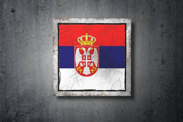 Representación Una Vieja Bandera Serbia Muro Hormigón —  Fotos de Stock