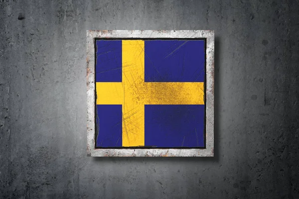 Renderowania Stary Flagi Szwecji Betonową Ścianę — Zdjęcie stockowe