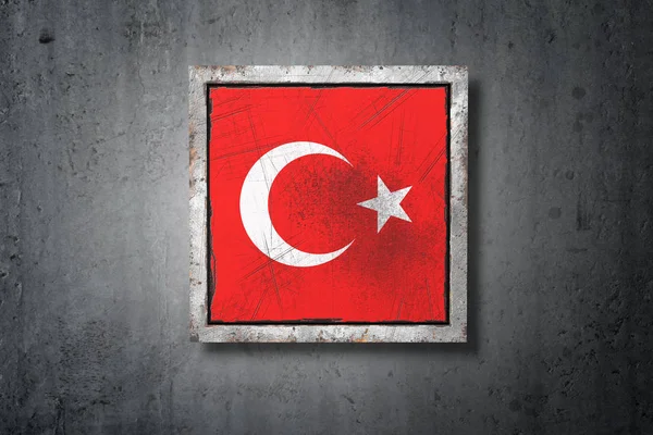 コンクリートの壁に古いトルコ国旗の レンダリング — ストック写真